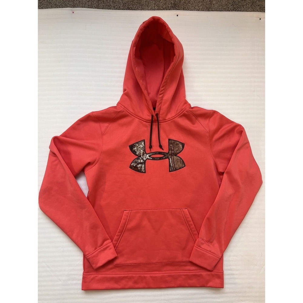 Under Armour Women's M Pink Hoodie Semi-Fitted Cold Gear Storm Camo Logo Plush